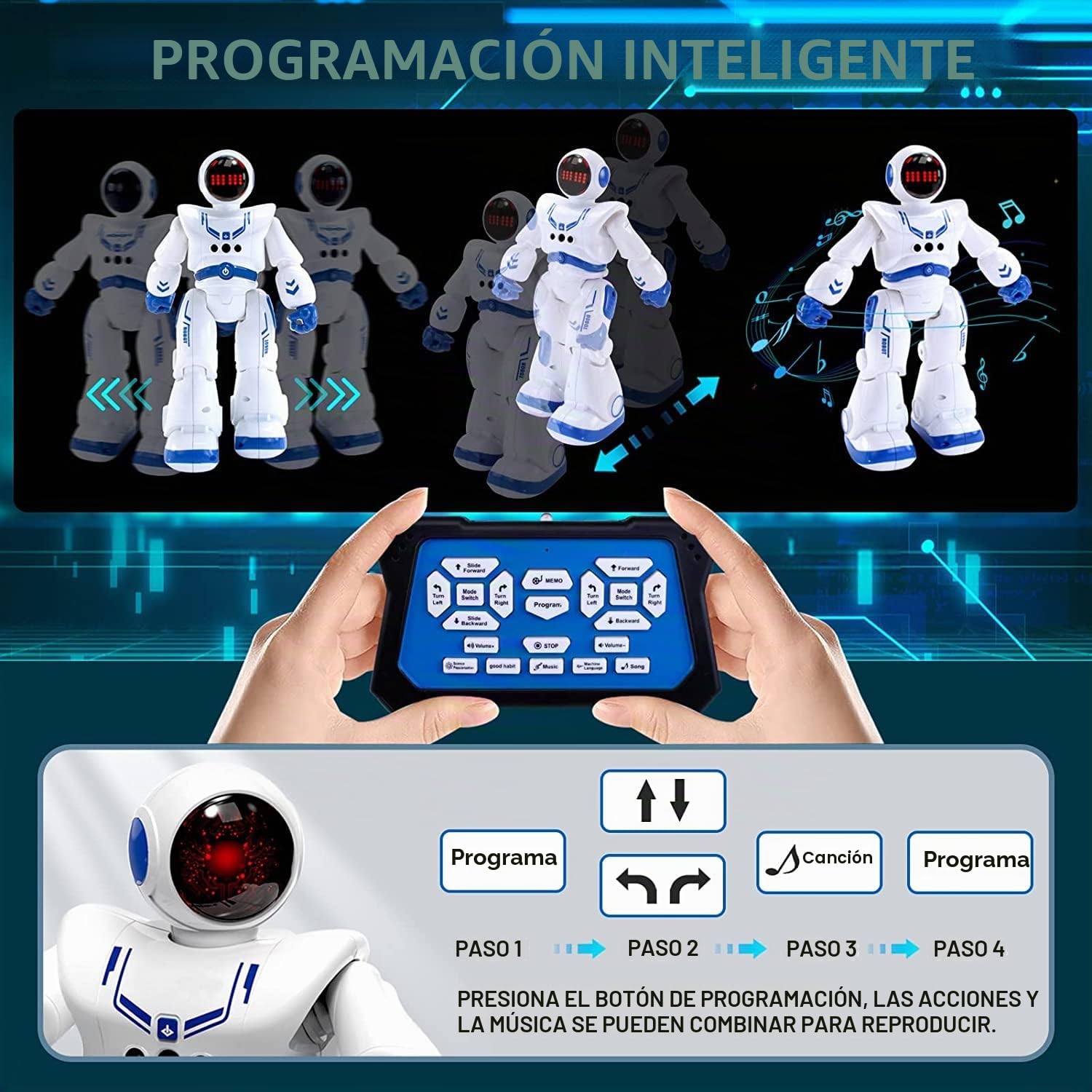 Robot Juguete Robote para niños 4 5 6 7 8 9 años Juguetes Robótica Educativa Robot infantil Inteligente e Interactivo Programación Gestos Control Multifuncionales Luz y Sonido Juguete Ideal para Niños