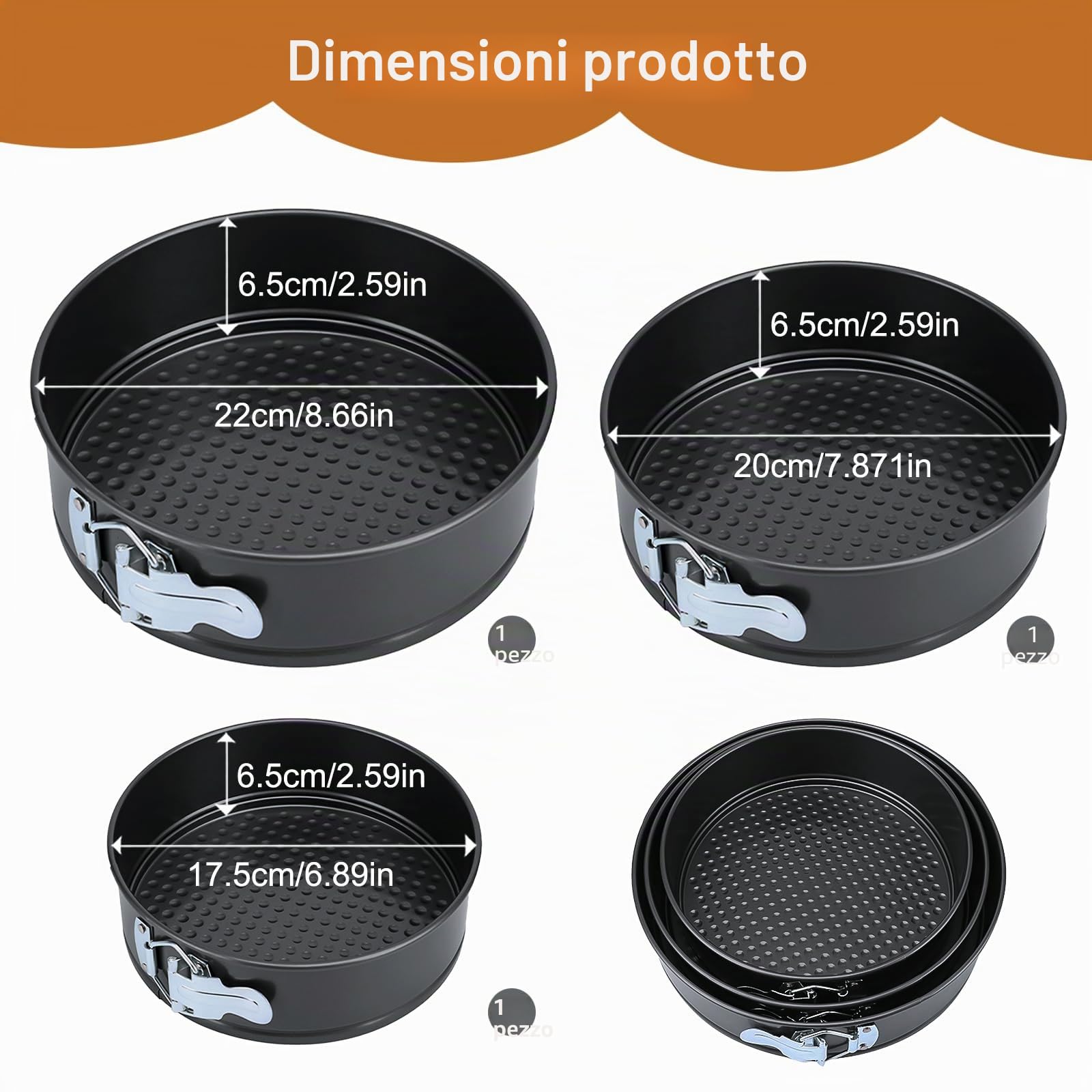 Tortiera 18 cm/20 cm/22 cm, Tortiera Apribile Forma Rotonda con Rivestimento Antiaderente, Acciaio al Carbonio, per Torte Quiche