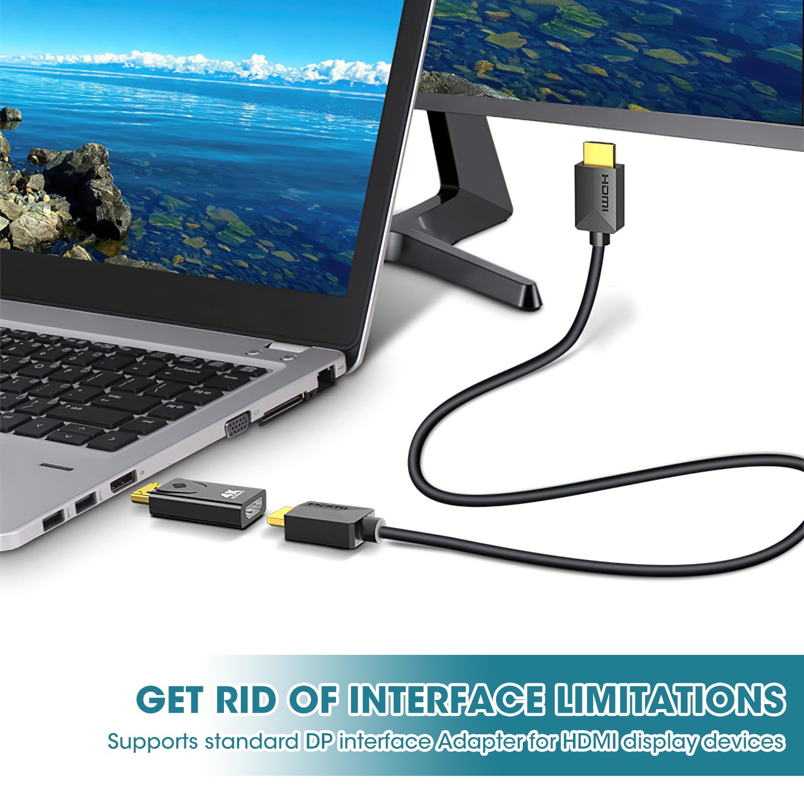 2 Adaptateurs DisplayPort Vers HDMI 4K - Plug & Play, Compatible PC, Moniteur, Projecteur