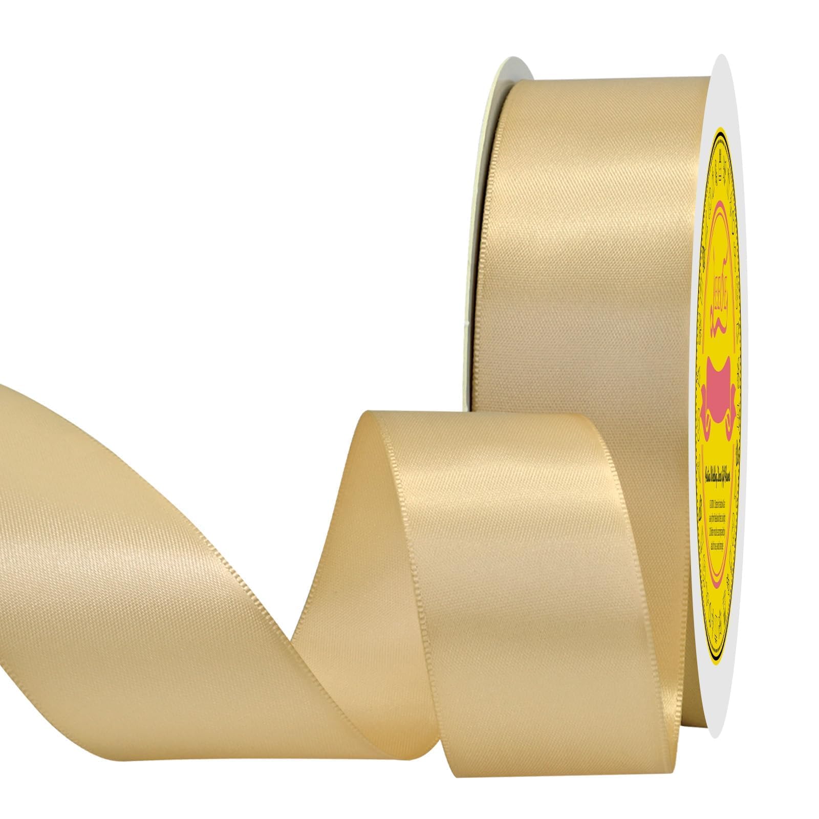 Double Face Champagne Gold Satin Ribbon 1-1/2 inch X 50 Yards Polyester Champagne Gold Ribbon for Gift Wrapping Very Suitable for Weddings Party Hair Bow Invitation Decorations and More