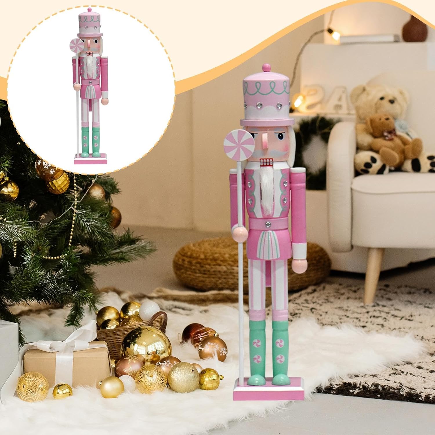 Wooden Nutcracker Ornament Figurine Collectible Tabletop Decoration for Christmas Shelves Living Room Party Decor- Style B