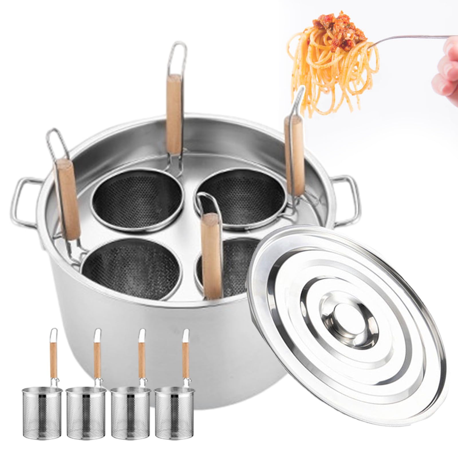 3/4 Hole Spaghetti Cooker Insert Set For Commercial Purposes, Stainless Steel Pasta Pots, Multi-Cooking Trip Set with 35cm/40cm Pot, Cooking Machine For Road Stalls/Restaurants,4 Hole,