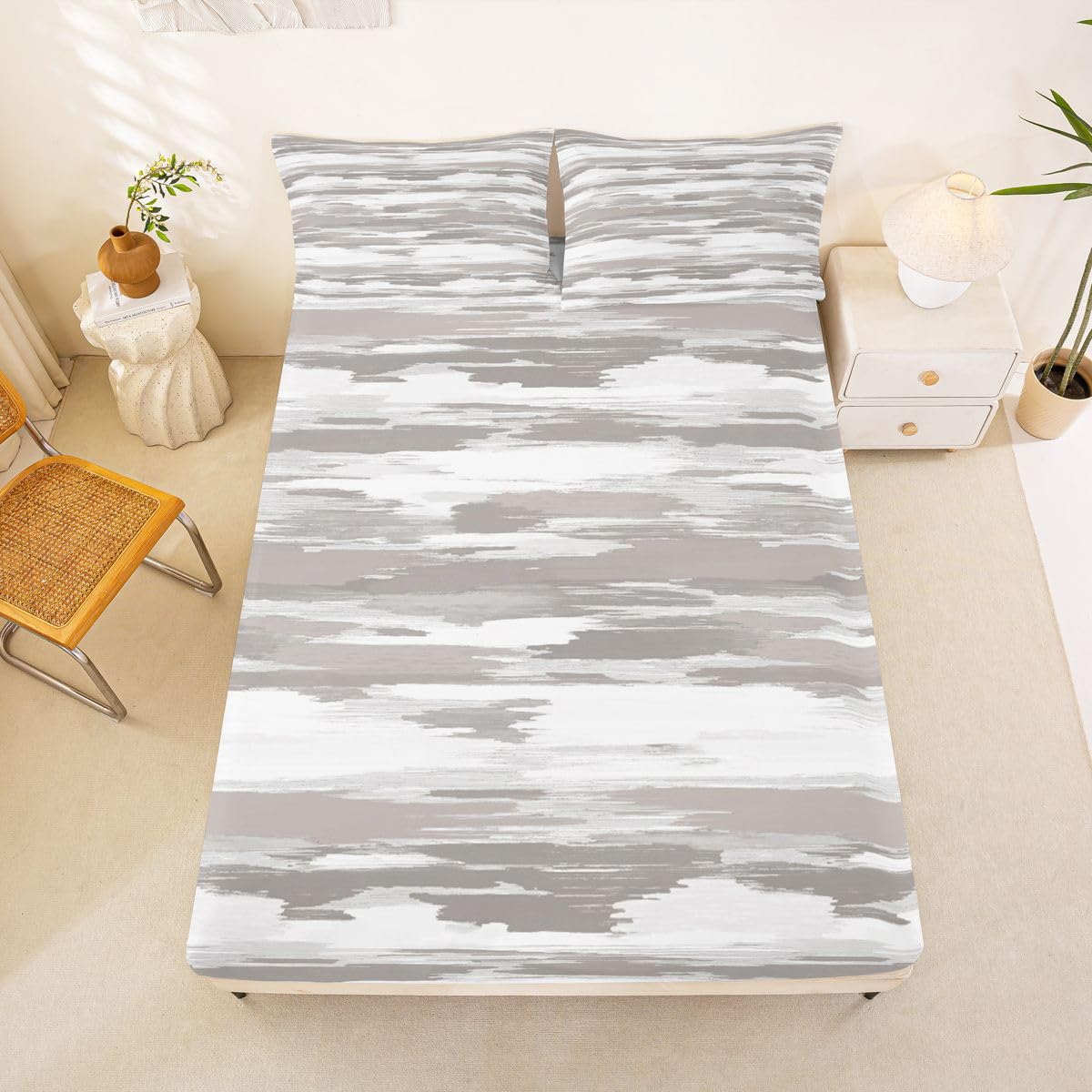 Homemissing Gris Und Weiß Drap Housse 180x200cm