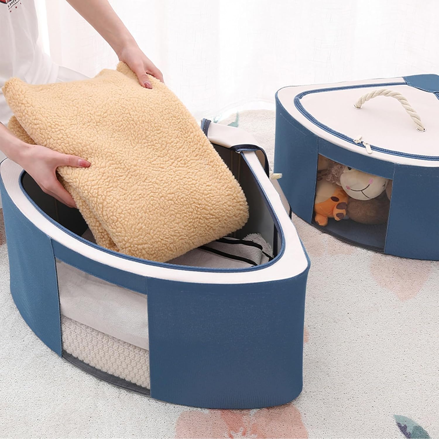 Storage and Organization, Under Bed Storage, Clothes Storage, Under Bed Storage Containers, Sturdy Fabric Storage Bag for Sweaters, Coats, Blankets(Navy-L)