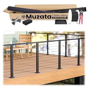 Custom Design Muzata Cable Railing System DIY Personalized Project Design Complete Set Black Stainless Steel Cable Railing Post with Handrail Super Easy for Indoor and Outdoor