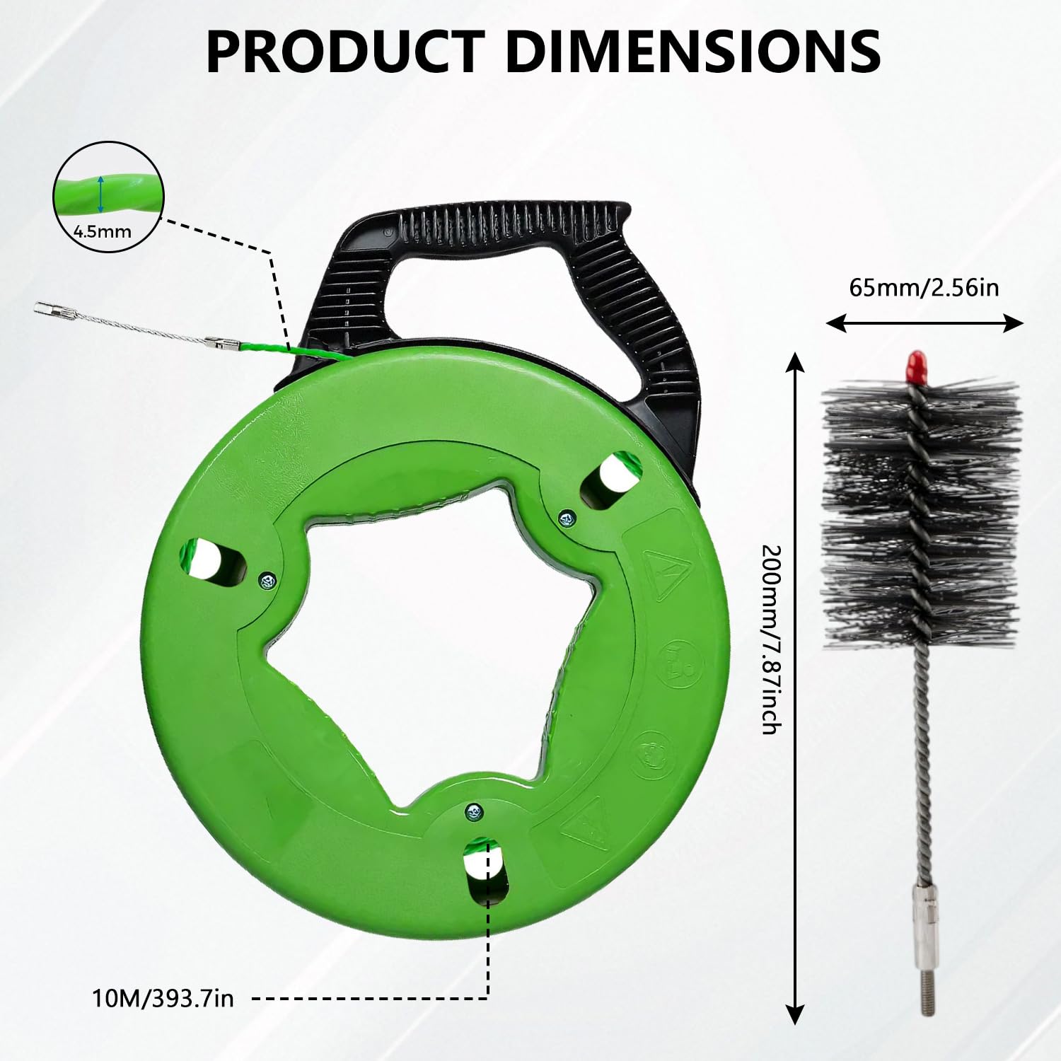 Kit de Ramonage Tire Fils Electrique avec Deux Brosses 60 mm, 10M Aiguille Tire Fil, Nettoyage Tuyaux Fumée