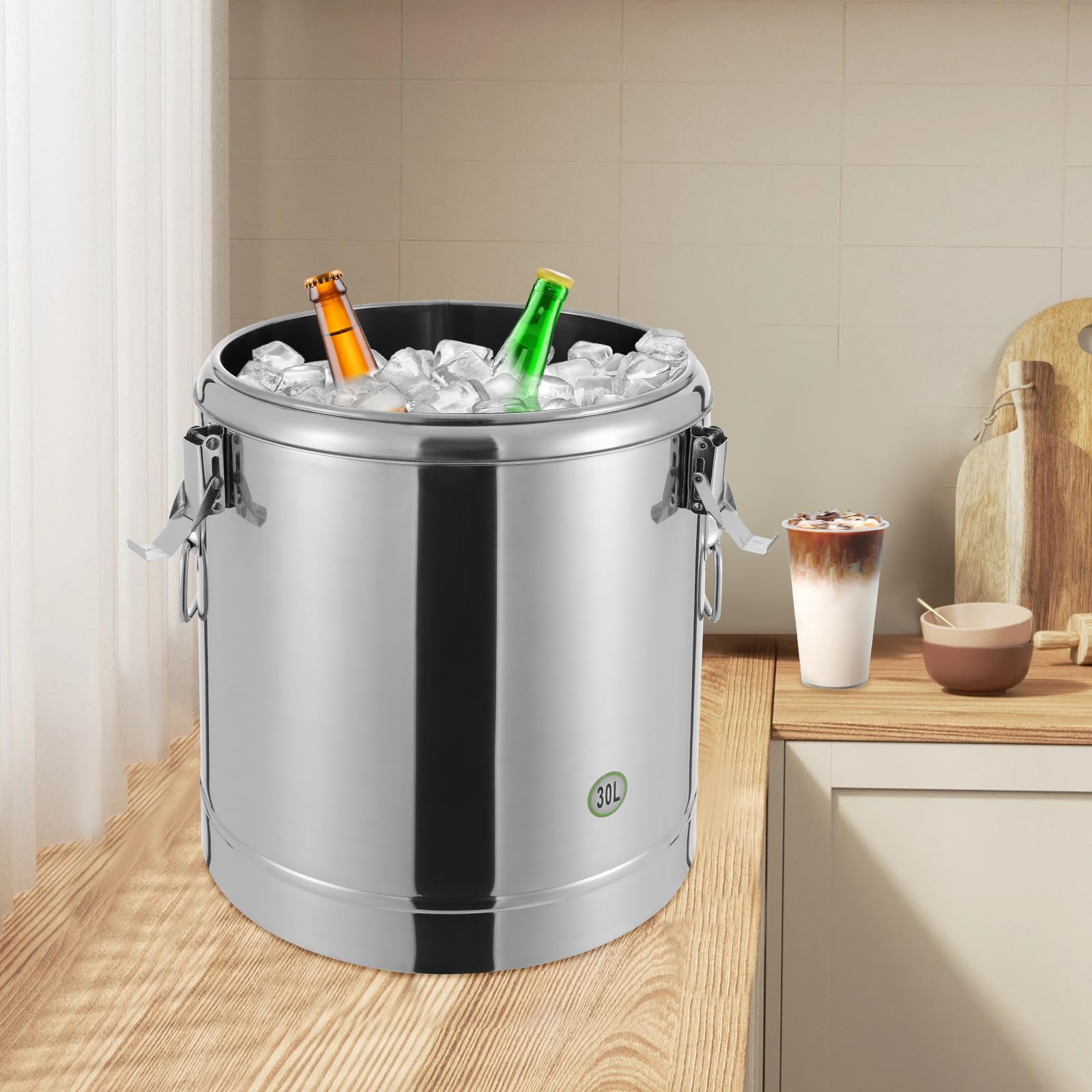 20L /30 L Transport Therm Transport Thermobehälter Kanister Lebensmittel Edelstahl Küche Getreidebehälter mit Deckel und Verriegelungsklemme, Küche Edelstahl Eimer für Schulkantinen (30L)