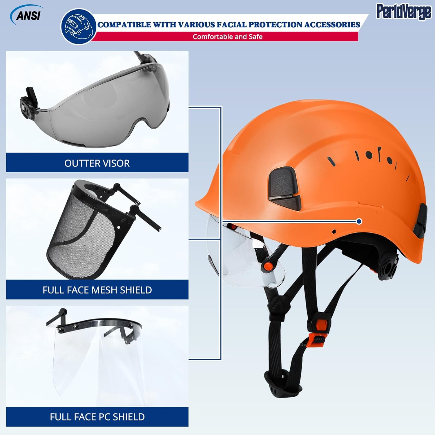 OSHA Approved Construction Hard Hat with Dual Visor - Vented Hard Hats with Visor Sun Glasses, ANSI Z89.1 Type 1 Class C Chainsaw/Arborist Safety Helmet