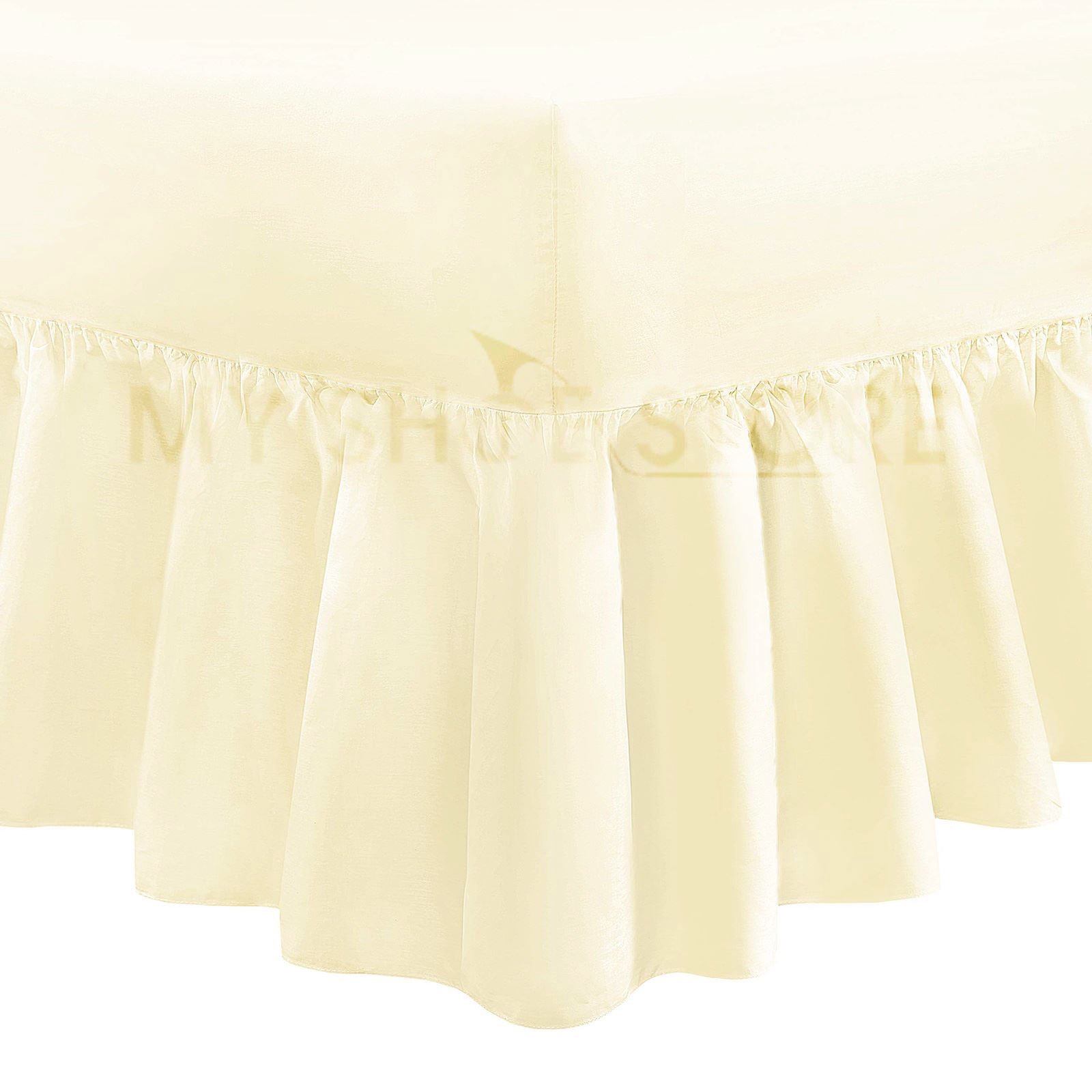 Valance Fitted Sheets Combed Poly-Cotton Plain Dyed Non Iron Percale Frilled Pleated Box Bed Sheet Bedding(Cream, Single)