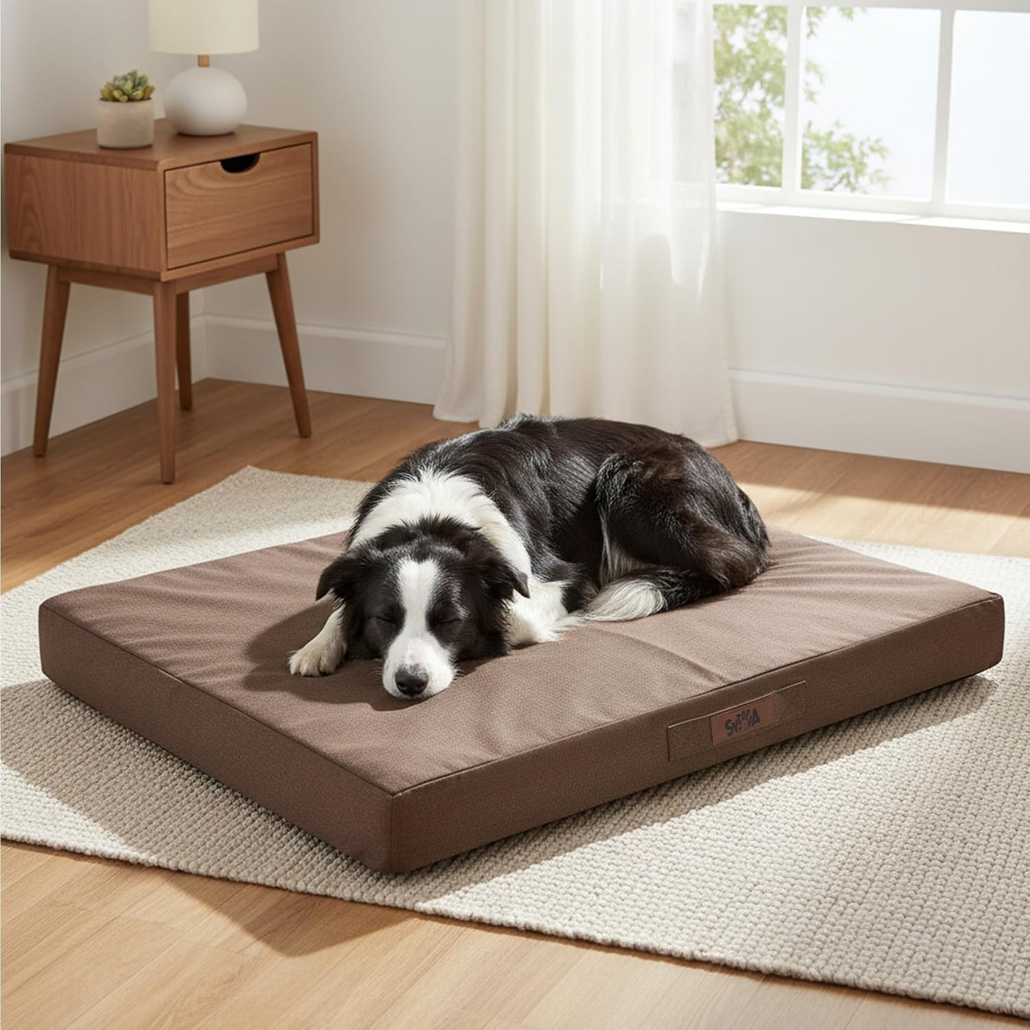 Sytopia 36 Inch Chew Proof Large Dog Crate Bed, Orthopedic Waterproof Dog Bed for Large Dogs, Removable Washable Cover, Egg Crate Foam Mat, Suitable for Dogs Up to 60 Lbs, Brown Large Brown