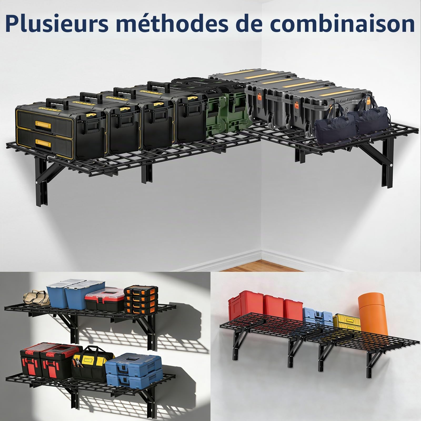 AIRAJ Étagère garage rangement pliable 91x60 cm, 2 pièces, étagère murale garage lourde 300 kg, métallique, pour garage, jardin, entrepôt – Noir, organisation du garage