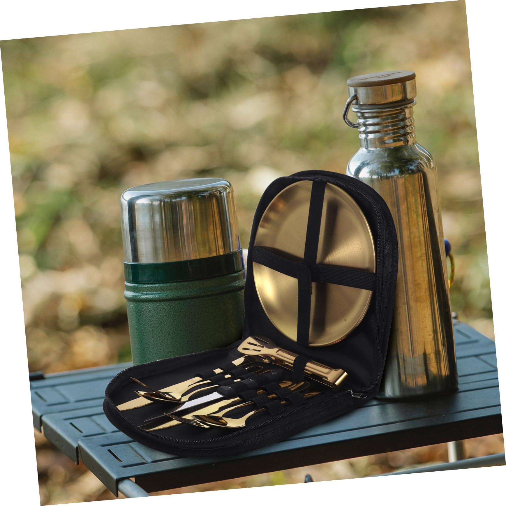 Edelstahl Camping Utensil Mit Fall Für Outdoor-aktivitäten Wie Picknicks Und Reisen Wiederverwendbares Besteck Für Abenteuer
