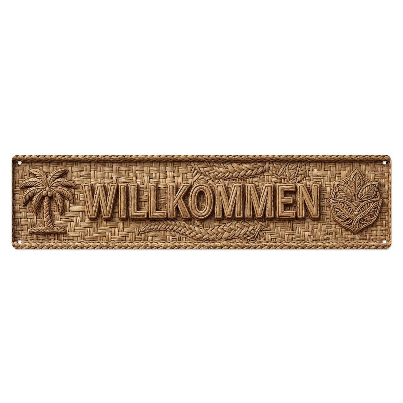 Raffia Palm Fiber Natural Welcome Metal Tin Sign