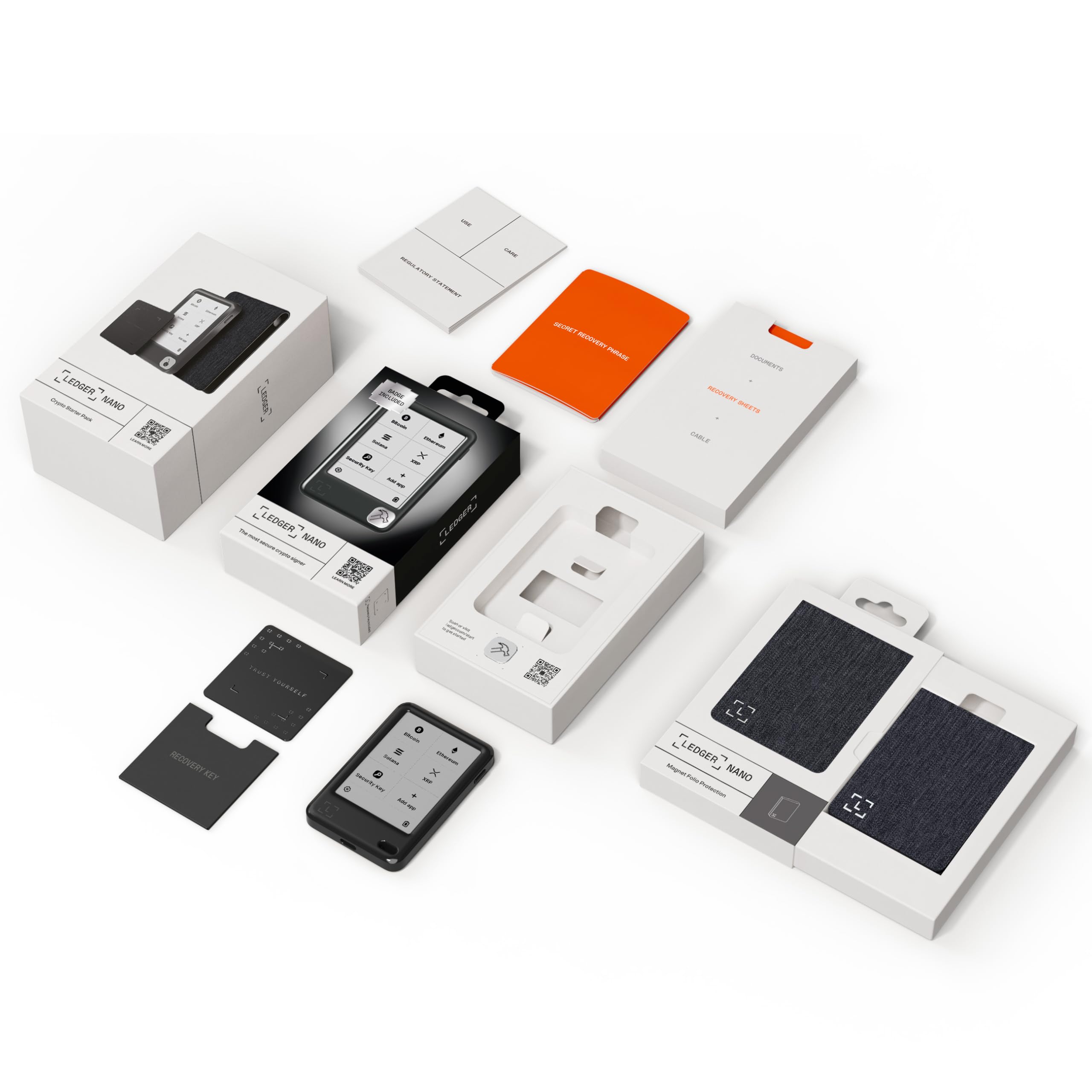 Ledger Crypto Starter Pack Nano Gen5-Signer Magnet Folio Recovery Key Clip-on-Badge App