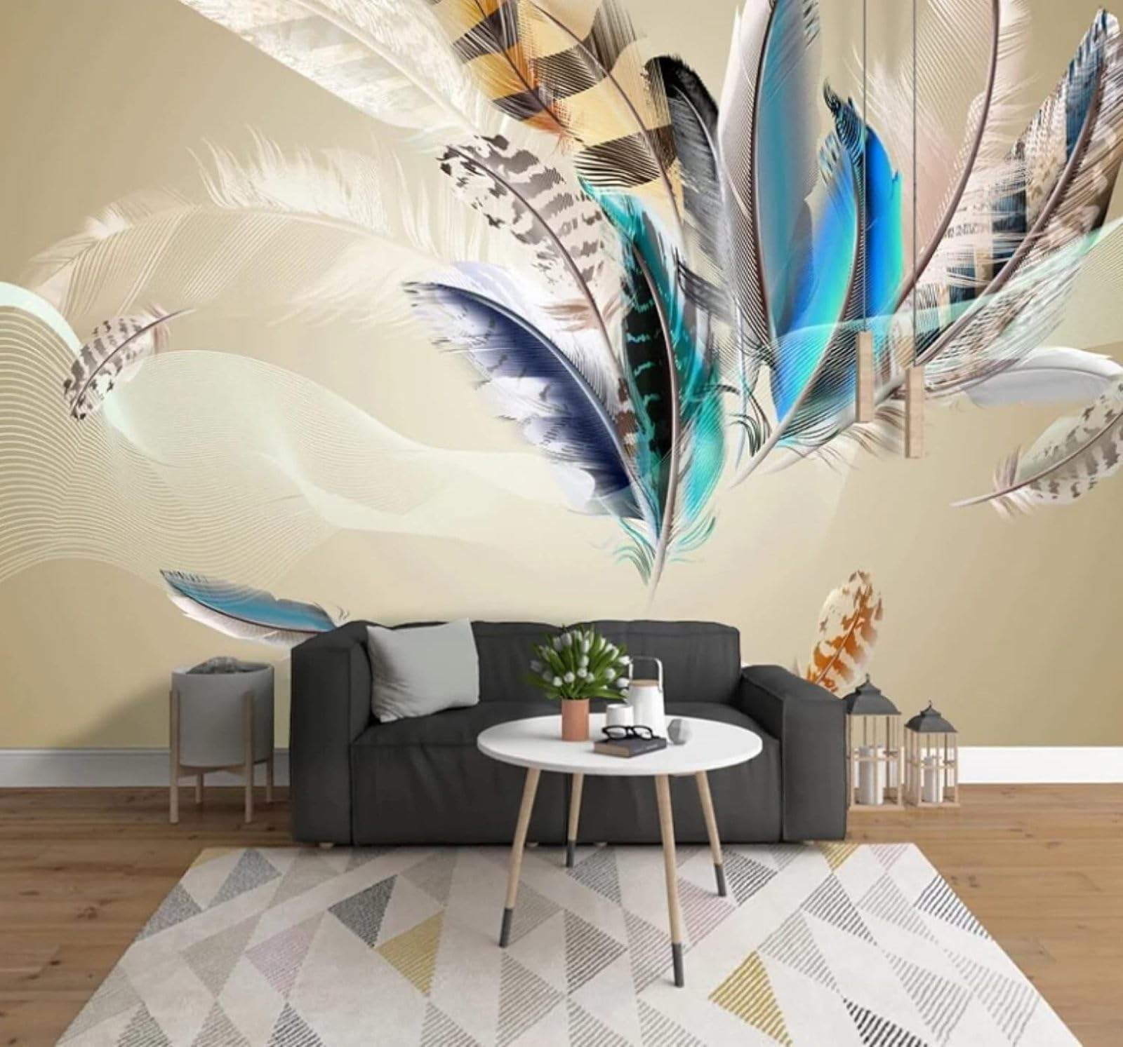 XLMING Minimalist Three Dimensional Colourful Feathers Unique 3D Wallpaper Luxury Silk Study Dining Feature Sofa Grey Bedroom Living Room Tv Decorative Wall-400cm×280cm