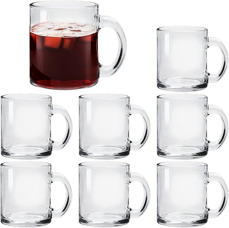 Accguan 12oz Clear Glass Coffee Mug Set, 8 Pack Glass Mugs with Handles | Glass Mugs for Hot/Cold Beverages, Thermal Shock Resistant, for Cappuccino, Latte, Espresso,Cup Sets for Kitchen ,Latte Mugs