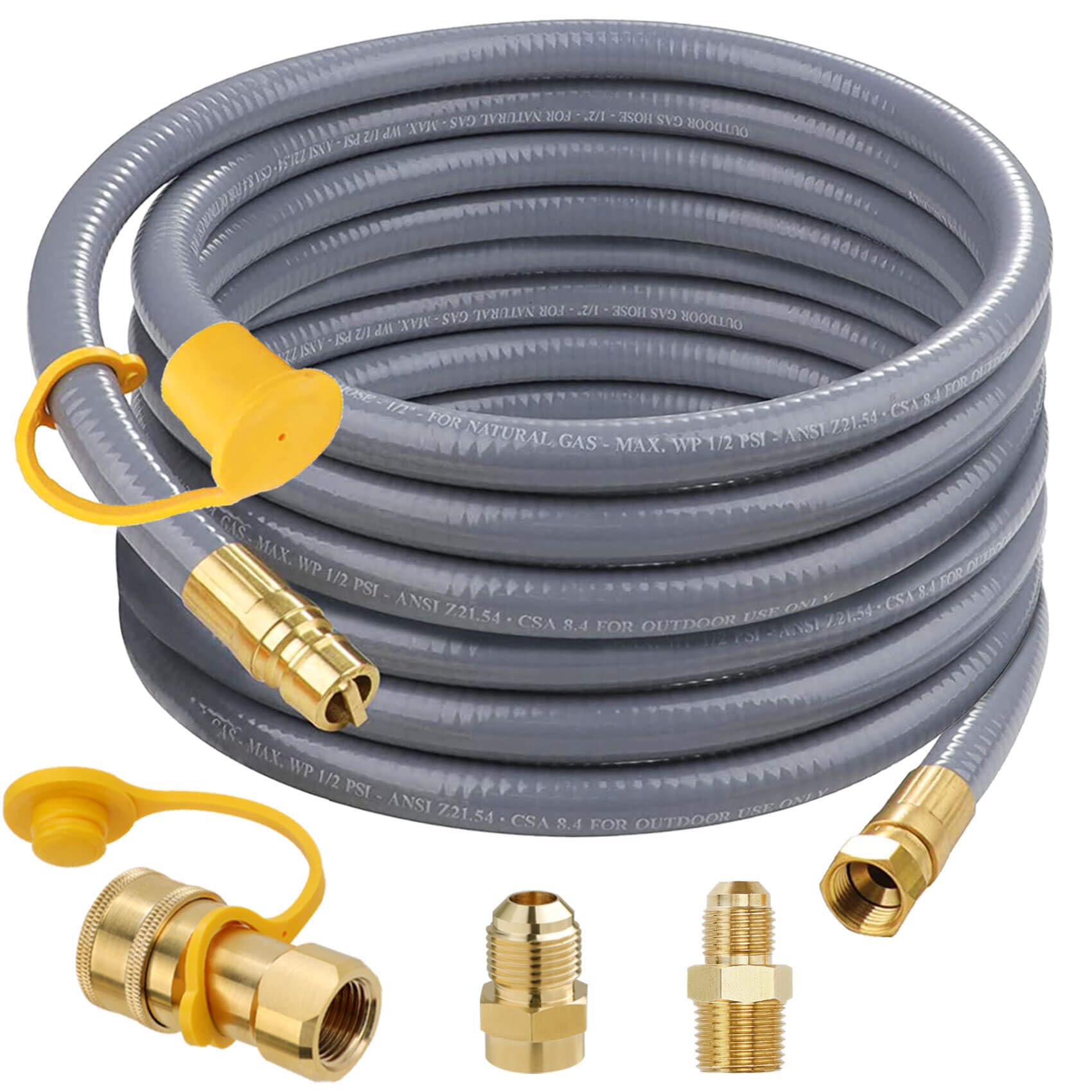 Aekops 36FT 1/2" ID Natural Gas Hose with Quick Connect, CSA Certified, Grey, 1/2" Male x 3/8" Female Adapter, Propane to Natural Gas Conversion Kit for BBQ, Grill Heater and More NG Appliance