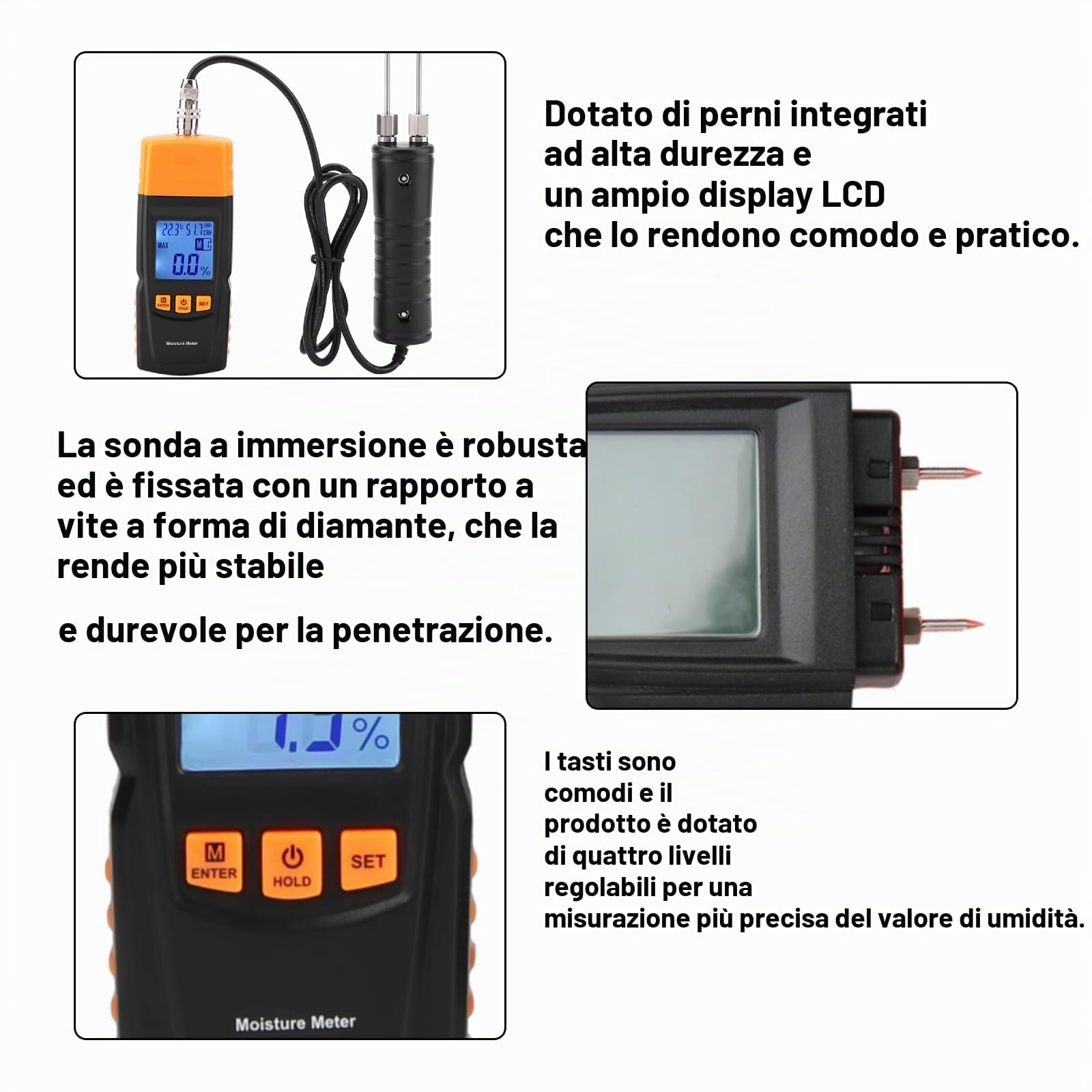 Display LCD Digitale Regolabile Temperatura Umidità Misuratori di Umidità Tester di Umidità del Legno MMD4E Tipo di Pin