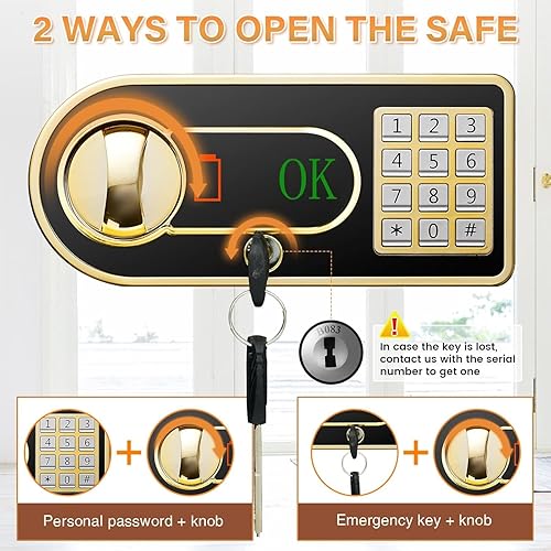 Miniatura 7 de Caja fuerte ignífuga extra grande de 6.1 pies cúbicos con ranura para caída, caja fuerte antirrobo con teclado digital y llave de repuesto, caja