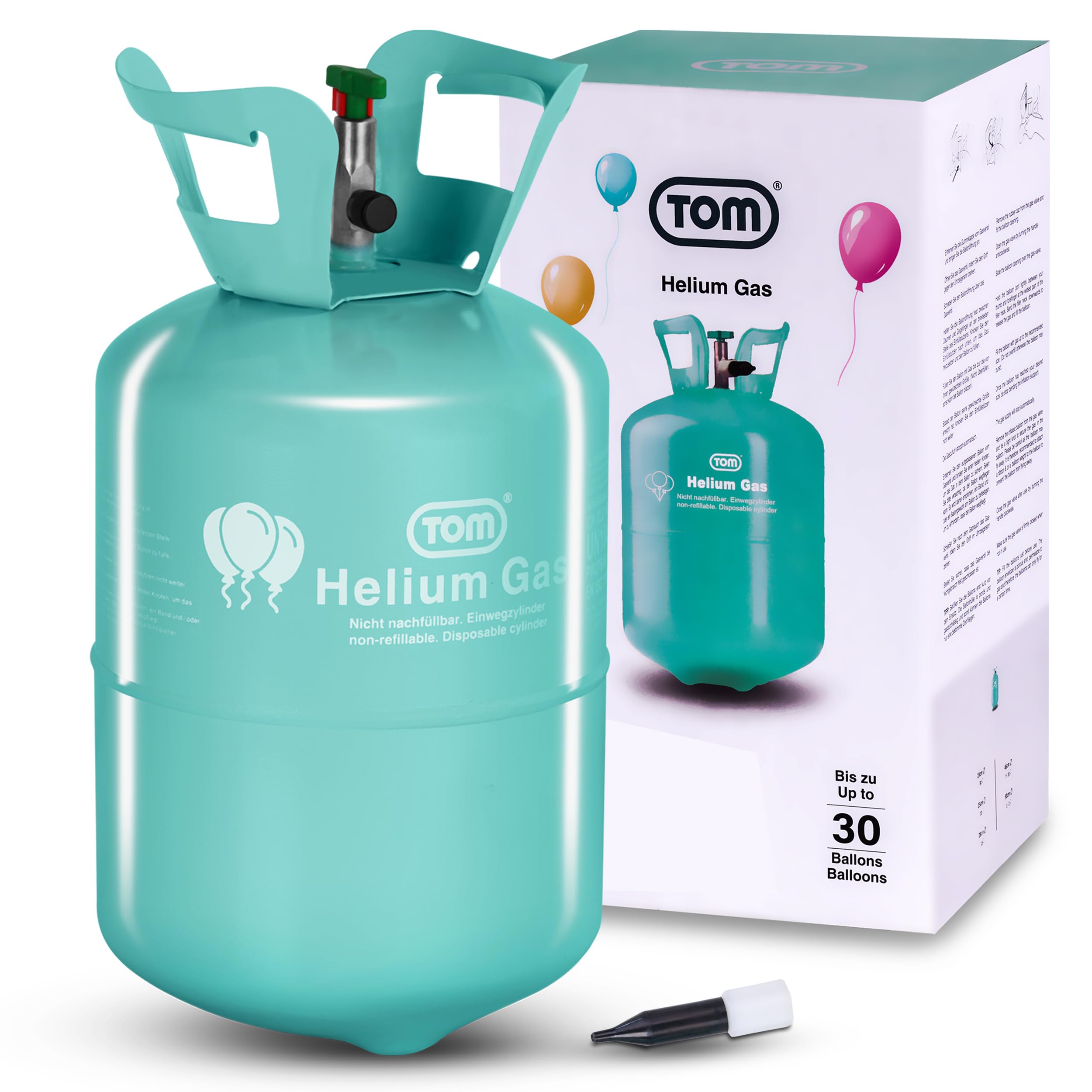 TOM Helium Gas – Gasflasche - Helium Balloon Gas für bis zu 30 Luftballons für Geburtstag, Hochzeit & Co. – für Folienballons geeignet