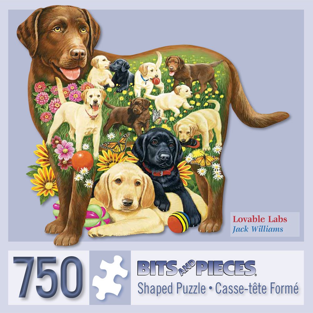 Rompecabezas con forma de 750 piezas - Lovable Labs, Labrador Dog Puppies - por el artista Jack Williams - Rompecabezas de 750 piezas 2