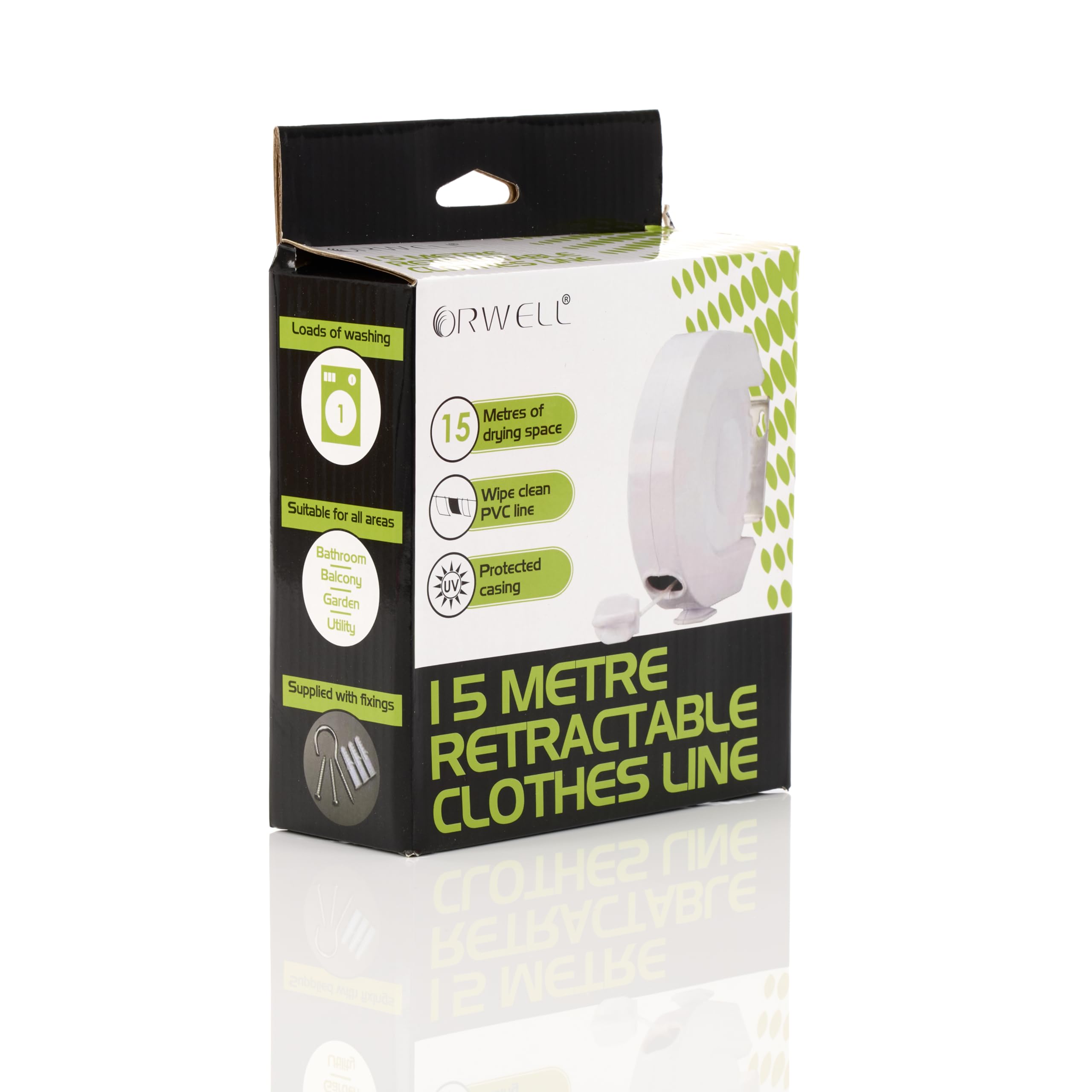 Orwell Retractable Clothes Line | Wall Mounted Laundry Drying Extendable Clothes Line | Indoor & Outdoor (0, Centimetres, 15.00, Metres, 0, Centimetres, 0, Centimetres, 0, Centimetres)
