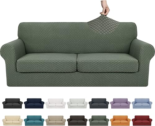 YEMYHOM Fundas de sofá de 3 piezas a cuadros para sofá de 2 cojines, funda de sofá de alta elasticidad con 2 fundas de cojín de asiento extra