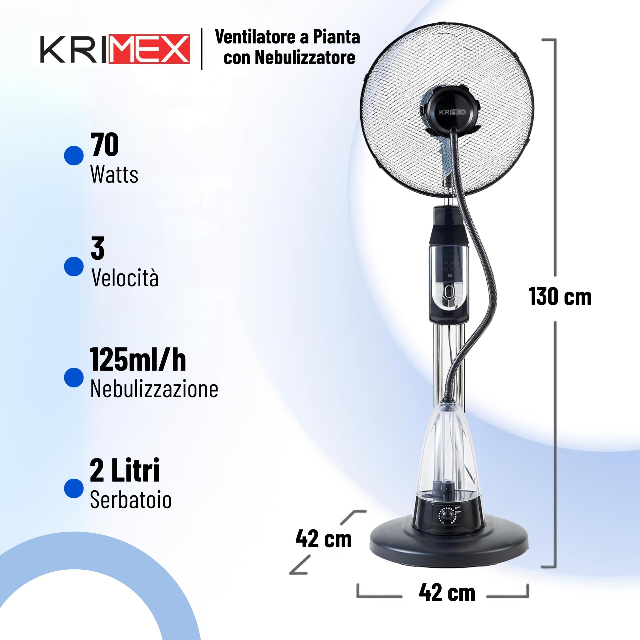 Ventilatore con Acqua Nebulizzatore Silenzioso 70 Watt con Telecomando 2 Litri Serbatoio 3 Velocità Oscillante Potente Economico
