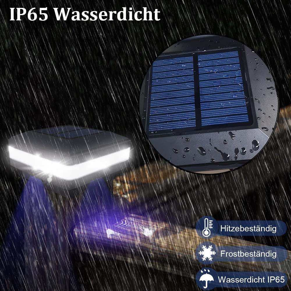 GEYUEYA,Tappi per pali a energia solare per esterni, lampada solare per recinzione, lampada solare a colonna, IP65, impermeabile per pali in legno, patio, illuminazione per recinzioni (4 pezzi)