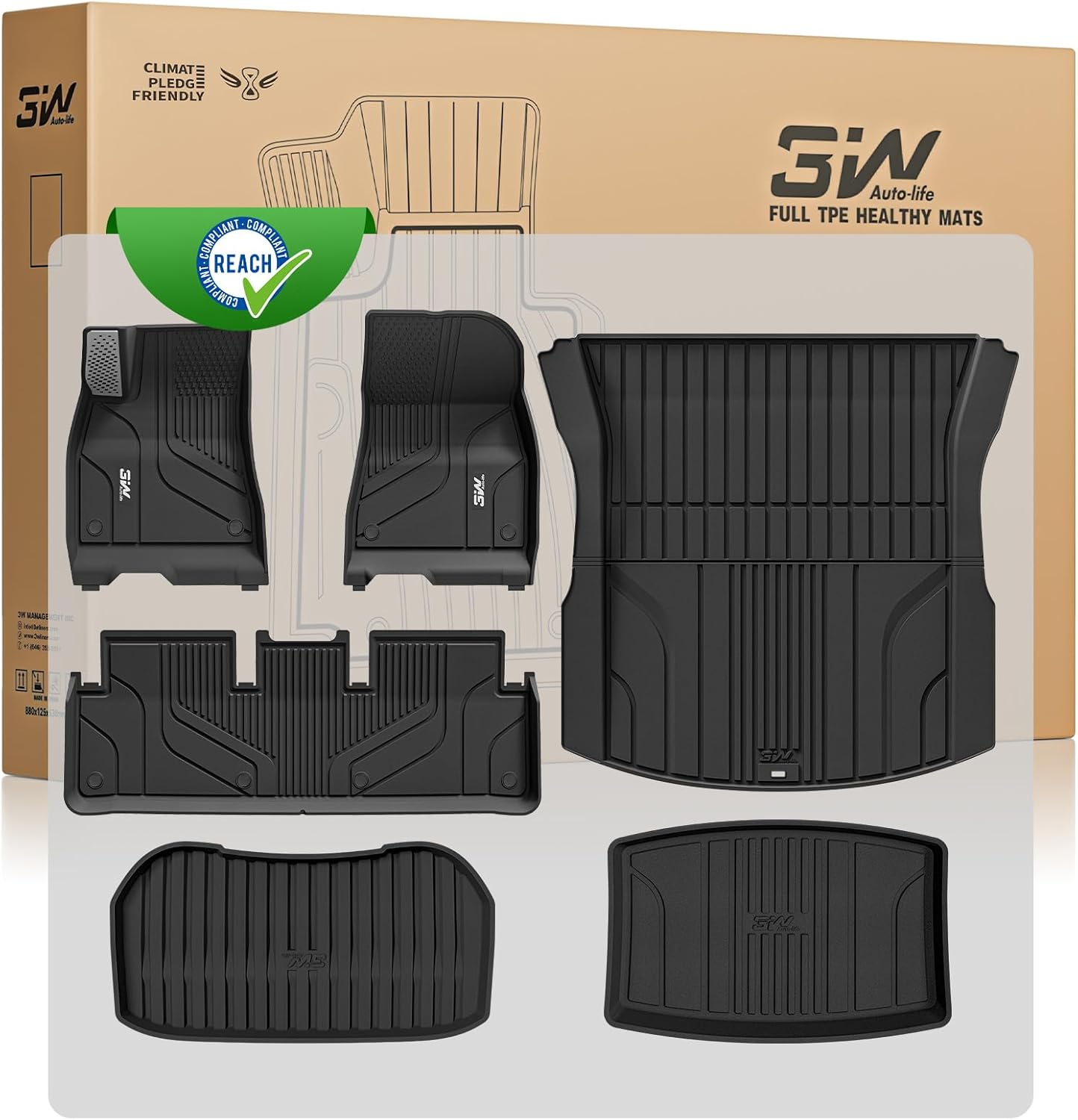 3W New 6PCS Car Mats for Tesla Model 3 Highland 2024-2025, Including Trunk Mat in Premium Thorex Material, Suitable for All Seasons, Non-Slip and Waterproof