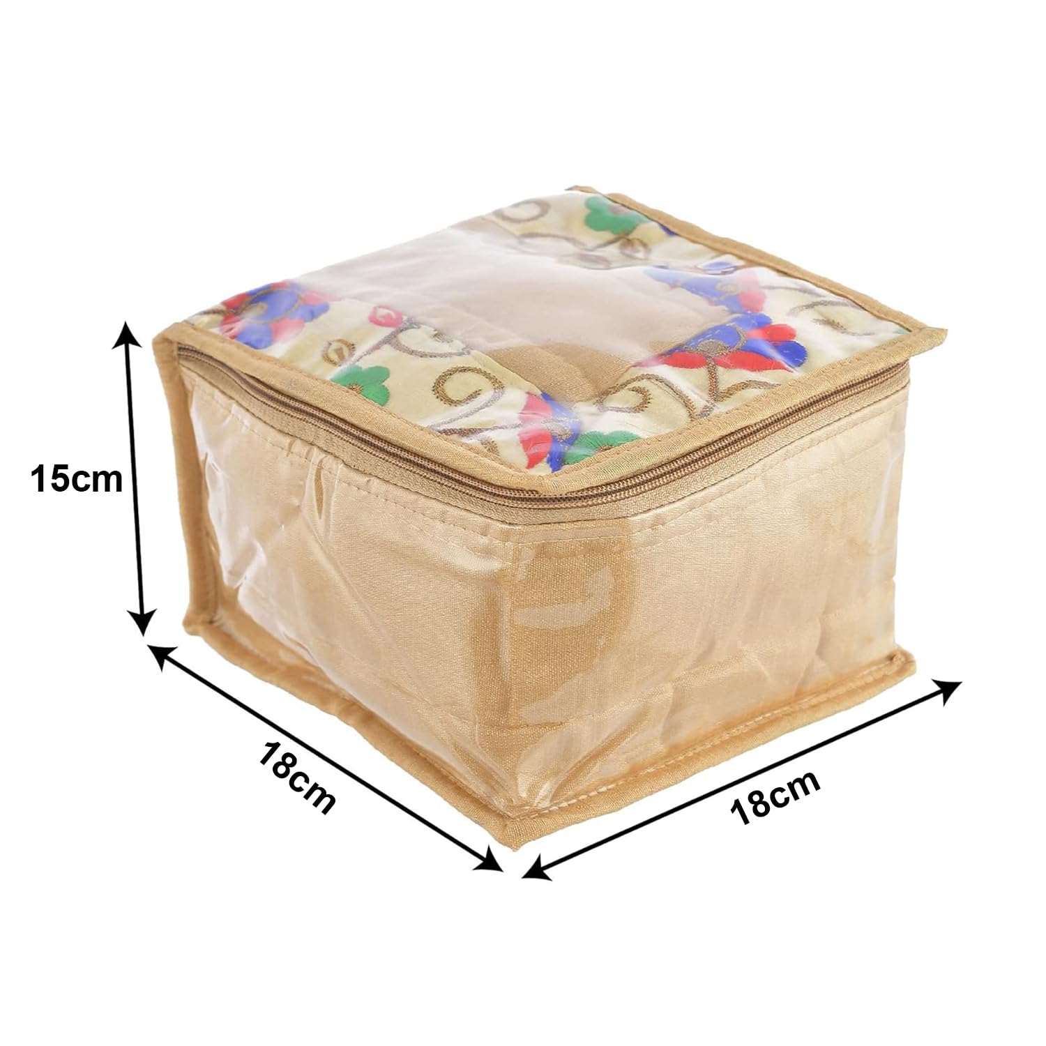 Kuber Industries Polyester Jewellery Kit | Cosmetic Storage Box | Travel Pouch | Jewellery Box for Women | Jewellery Makeup Organizer | 10 Different Pouch | Flower Printed | Gold 1
