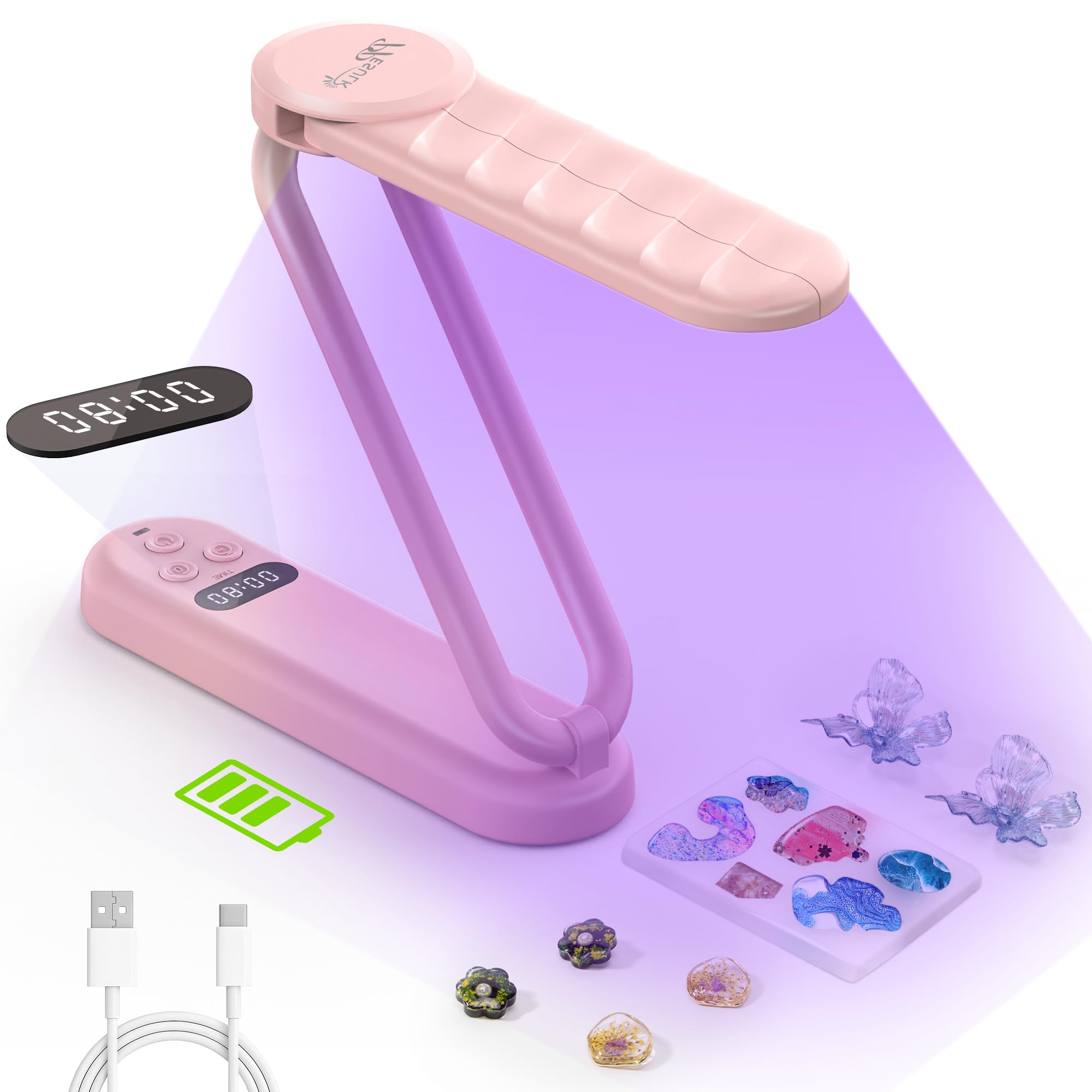 UV Light for Resin Curing, 3000mAh Rechargeable Fast UV Resin Lamp with Timer and 34 Beads, Cordless Portable Resin Curing Machine for Resin Molds, Jewelry Making & DIY Crafts(Pink)-image-36