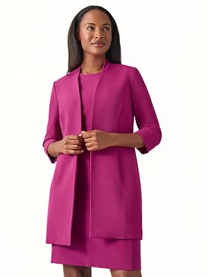 Kasper Womens Tall Size Stretch Crepe Topper W Rolled Sleeve Cerise
