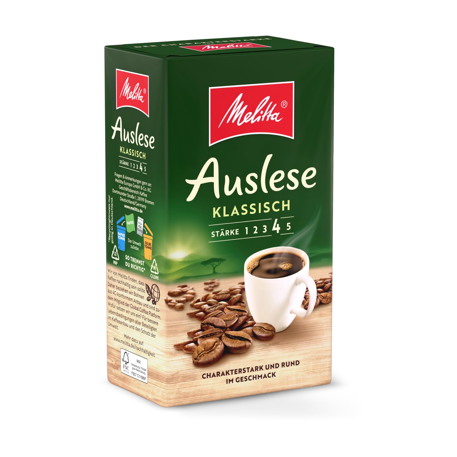 Melitta Auslese Filter-Kaffee 500g, gemahlen, Pulver für Filterkaffeemaschinen, starke Röstung, geröstet in Deutschland