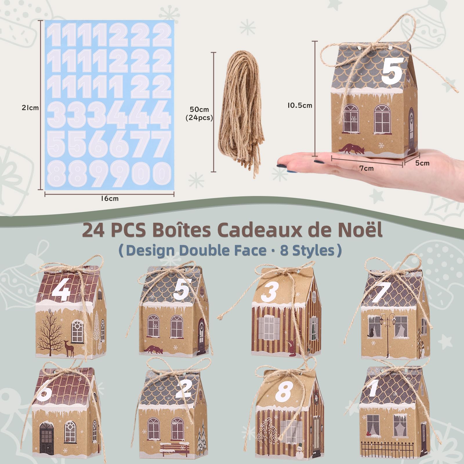 GWHOLE Calendrier de l'Avent Vide a Remplir Soi Meme, 24pcs Boite Calendrier de l'avent Maison Reutilisable en Papier Kraft pour DIY Cadeau Mural Décoration Sapin Noel