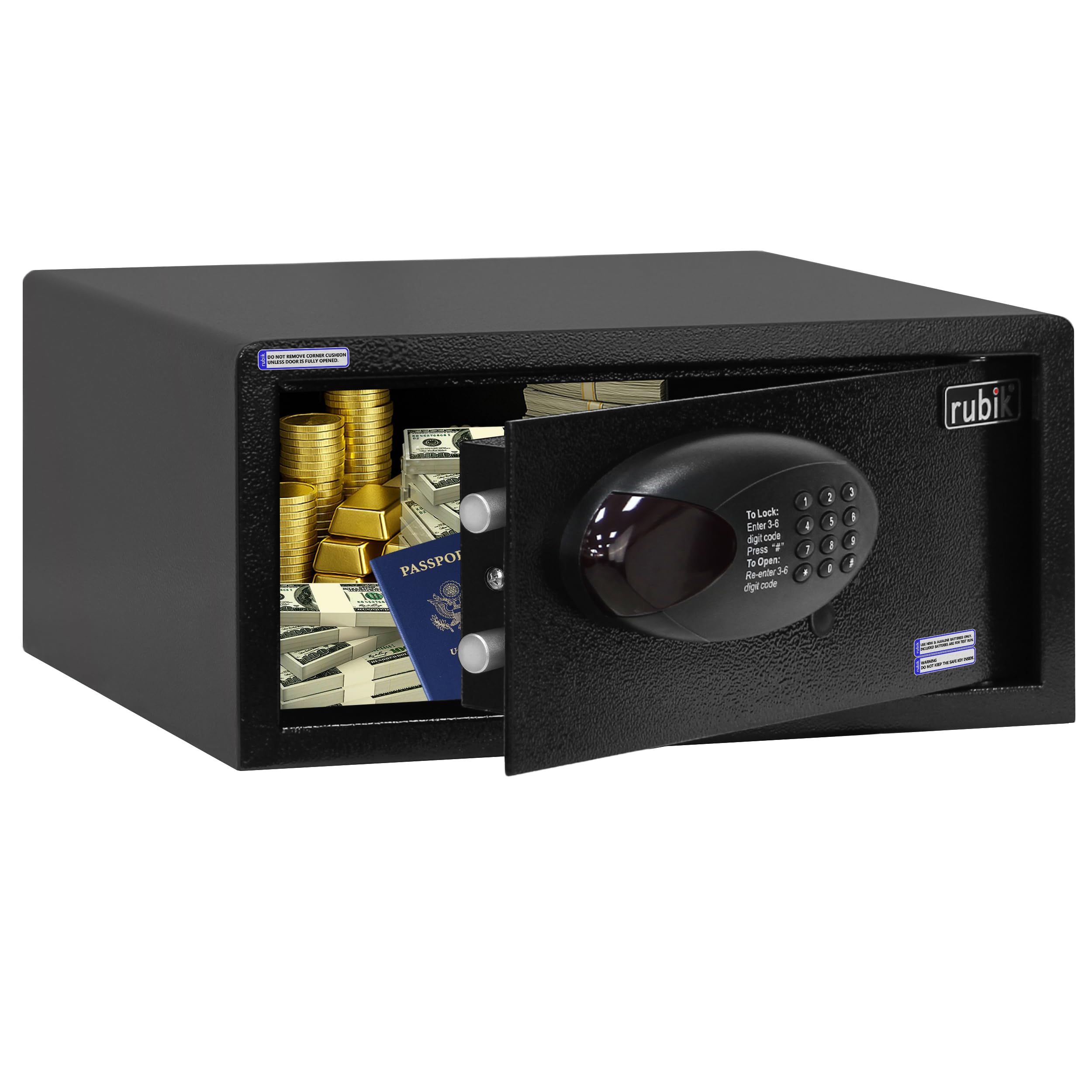 Rubik Hotel Safe Box, Digital Locker, Laptop Size Wide and Low Profile Steel Security Safe with Keys RB-CY200 (Size 42x20x37cm) Black