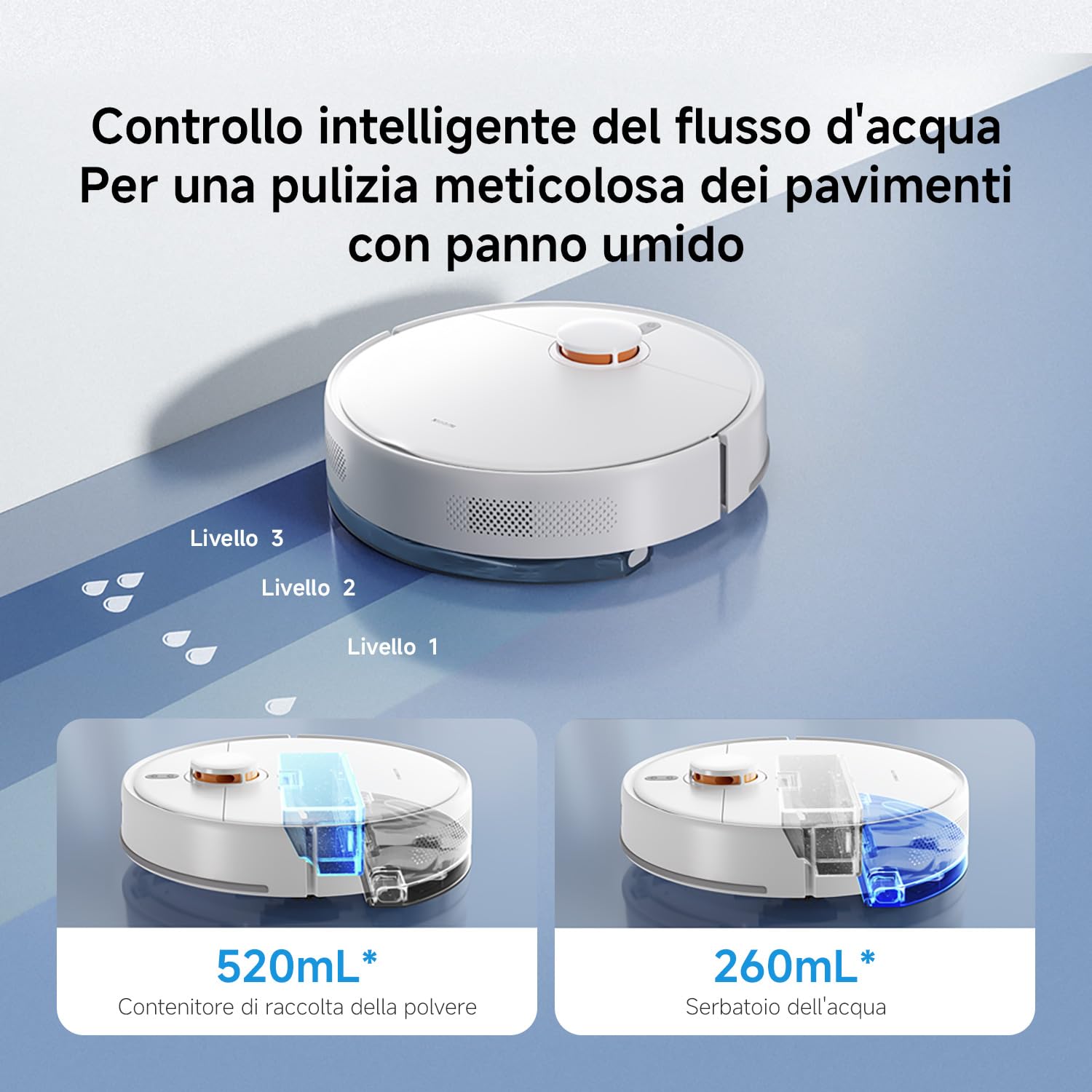XIAOMI Robot Vacuum S40C, Aspirapolvere e Lavapavimenti 2-in-1, Potenza di Aspirazione 5000Pa, Navigazione Intelligente LDS, Ricarica Automatica, Ideale per Tappeti a Pelo Corto e Pavimenti Duri