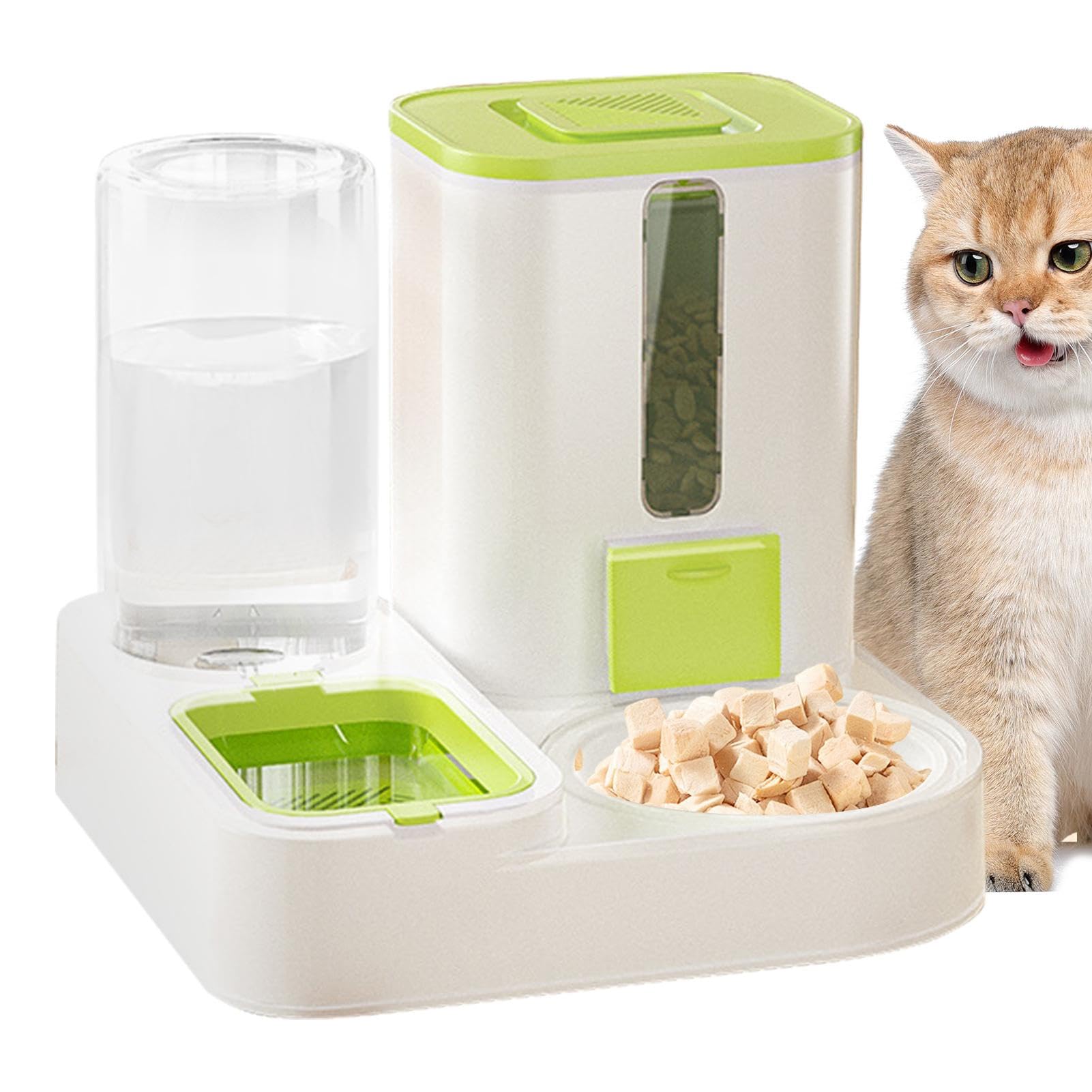 Comedero para Mascotas, Dispensador de Agua for Perros, alimentador automático for Mascotas Gran Capacidad, Reutilizable(Green)