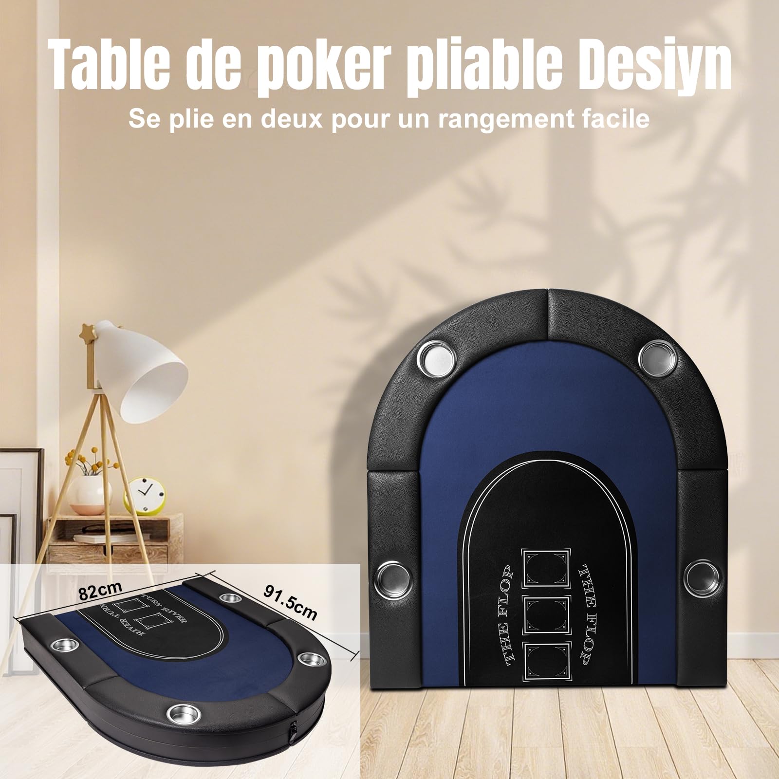 HLC Table de poker pliante pour 8 personnes - 180 cm, design professionnel de casino, rebord rembourré avec porte-gobelets profonds, idéale pour les parties à domicile, les fêtes et les soirées poker.