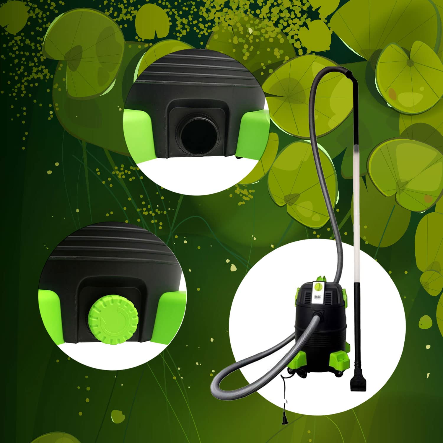 BASS POLSKA Aspirateur pour étang et Piscine avec buse Nettoyage Humide et Sec des Feuilles, Boue et algues Tuyau d'aspiration Puissant Capacité du réservoir 35 L