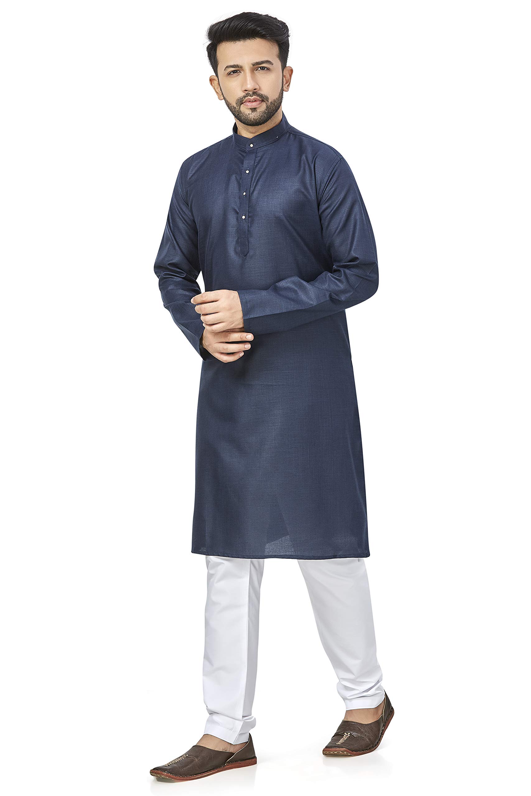 Be Active Men's Cotton Solid Regular Fit Kurta (Rfsk0001 12-1- Blue_Xl)