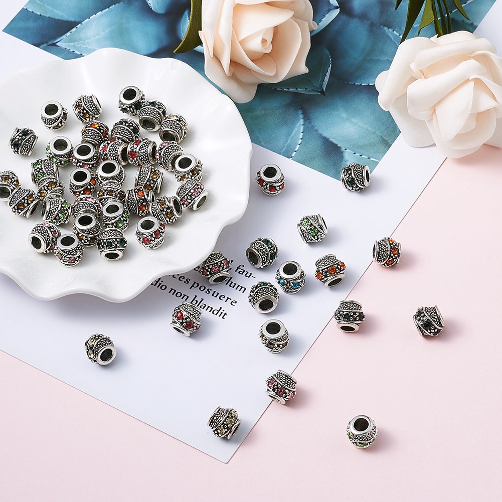 PandaHall, 50 perline in lega con strass, colori misti casuali, con