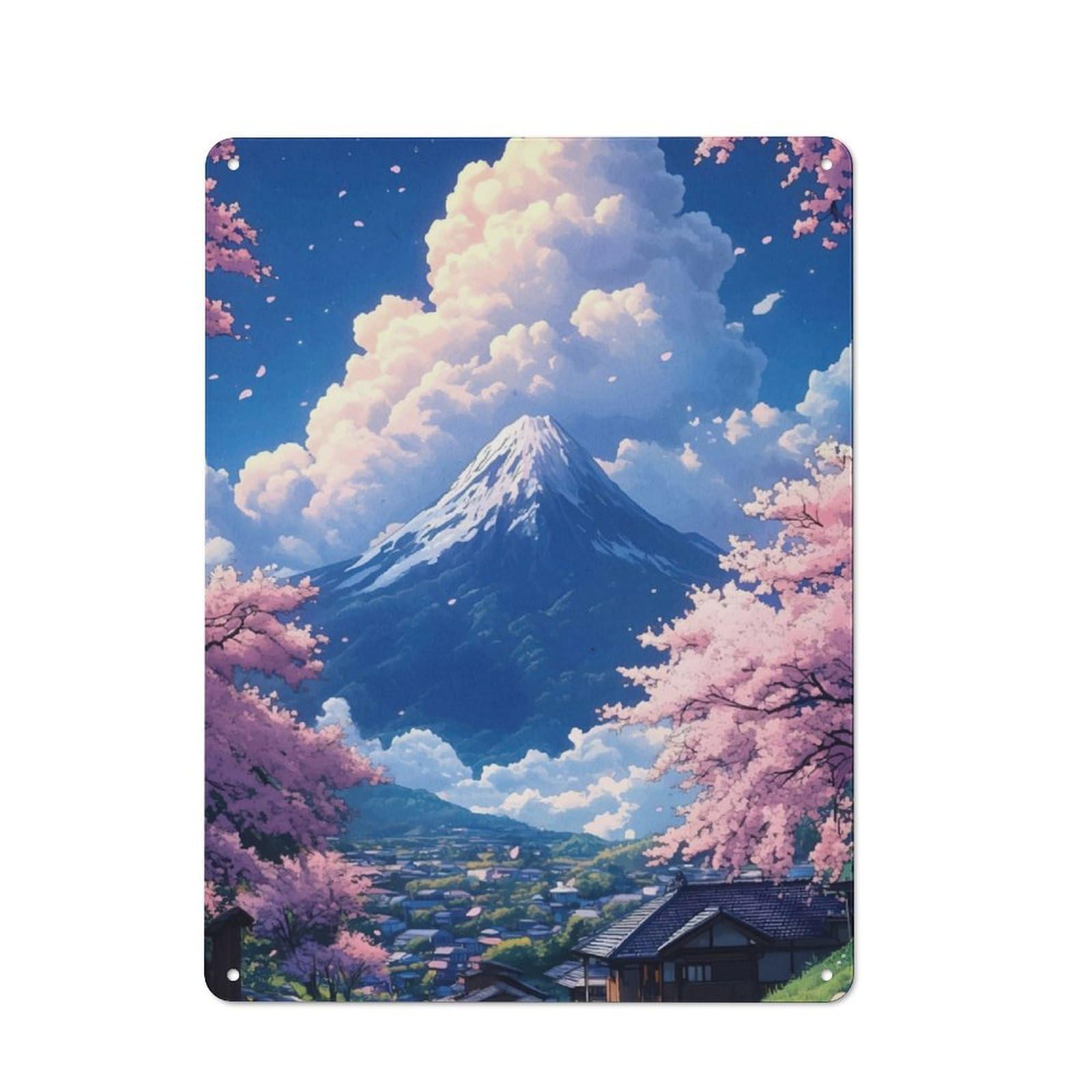 Junmoney Mount Fuji Spring Landscape Metal Wall Sign 40X30cm Featuring For Bar Or Restaurant, For Bar Decor Enthusiasts