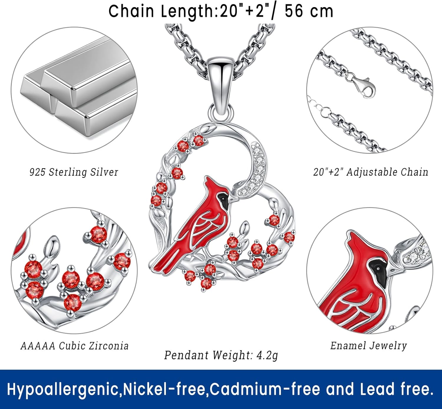 Eusense Hummingbird Necklace Cardinal Necklace Urn Necklace Picture Locket Necklace 925 Sterling Silver Hummingbird Jewelry Hummingbird Pendant Necklace Gifts for Her Him Birthday Anniversary Lover - Image 5