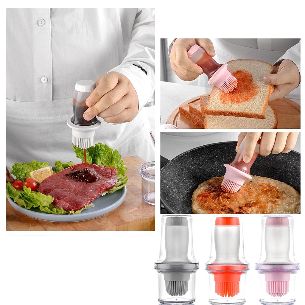 MHADBKH Portable Silicone Oil Brush Bottle Barbecue Brush with Protective Baking Tools Pastry BBQ Outdoor