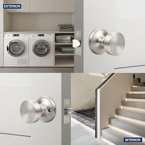 Miniatura 3 de Orger Paquete de 3 pomos de puerta interiores de níquel satinado, perillas reversibles sin bloqueo, pomo redondo sin llave para pasillo y armario