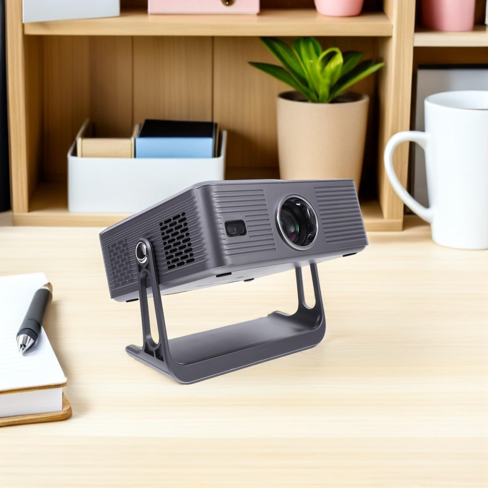POPETPOP Mini Proiettore Portatile Full HD con Auto Focus e Stand Rotante Supporto Wifi Dual Compatibile USB Av Proiezione Interni Esterni e Soffitto
