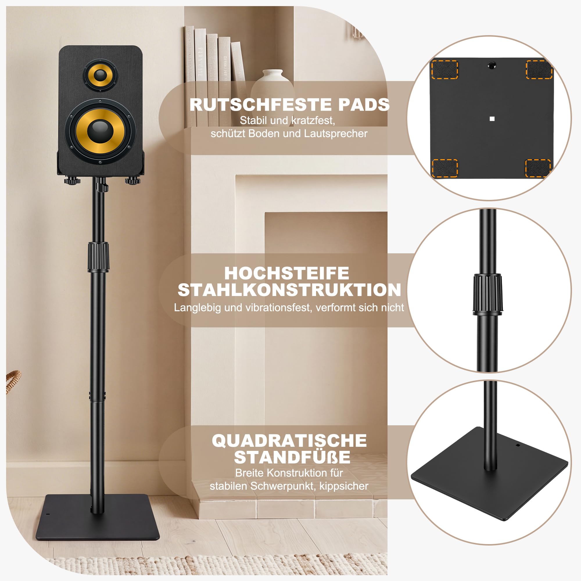 2er-Pack Höhenverstellbare Lautsprecherständer Kompatibel mit 80 bis 105CM | Bodenlautsprecherständer Surround mit Kabelmanagement, Universeller Lautsprecherständer Kompatibel mit JBL Bose