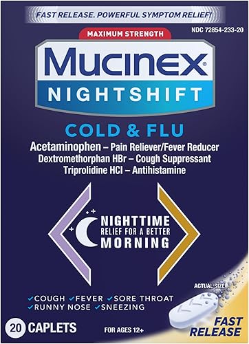 Miniatura 15 de Mucinex Nightshift para resfriado y gripe, potente alivio nocturno multisíntoma, 20 cápsulas de liberación rápida, analgésico/reductor de fiebre,
