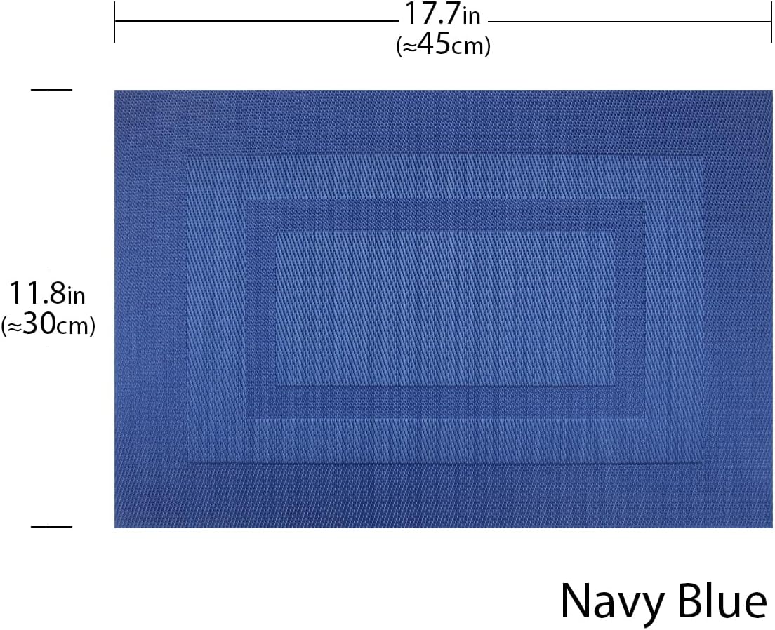 PIGCHCY Placemats Set of 12 Washable Durable Place Mats Vinyl Heat Resistant Non-Slip Table Mats Indoor Outdoor (Navy Blue)